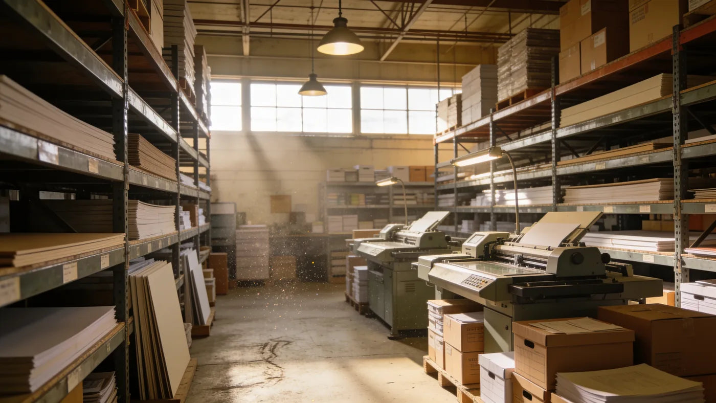 Stocked warehouse aisles during the national-network years